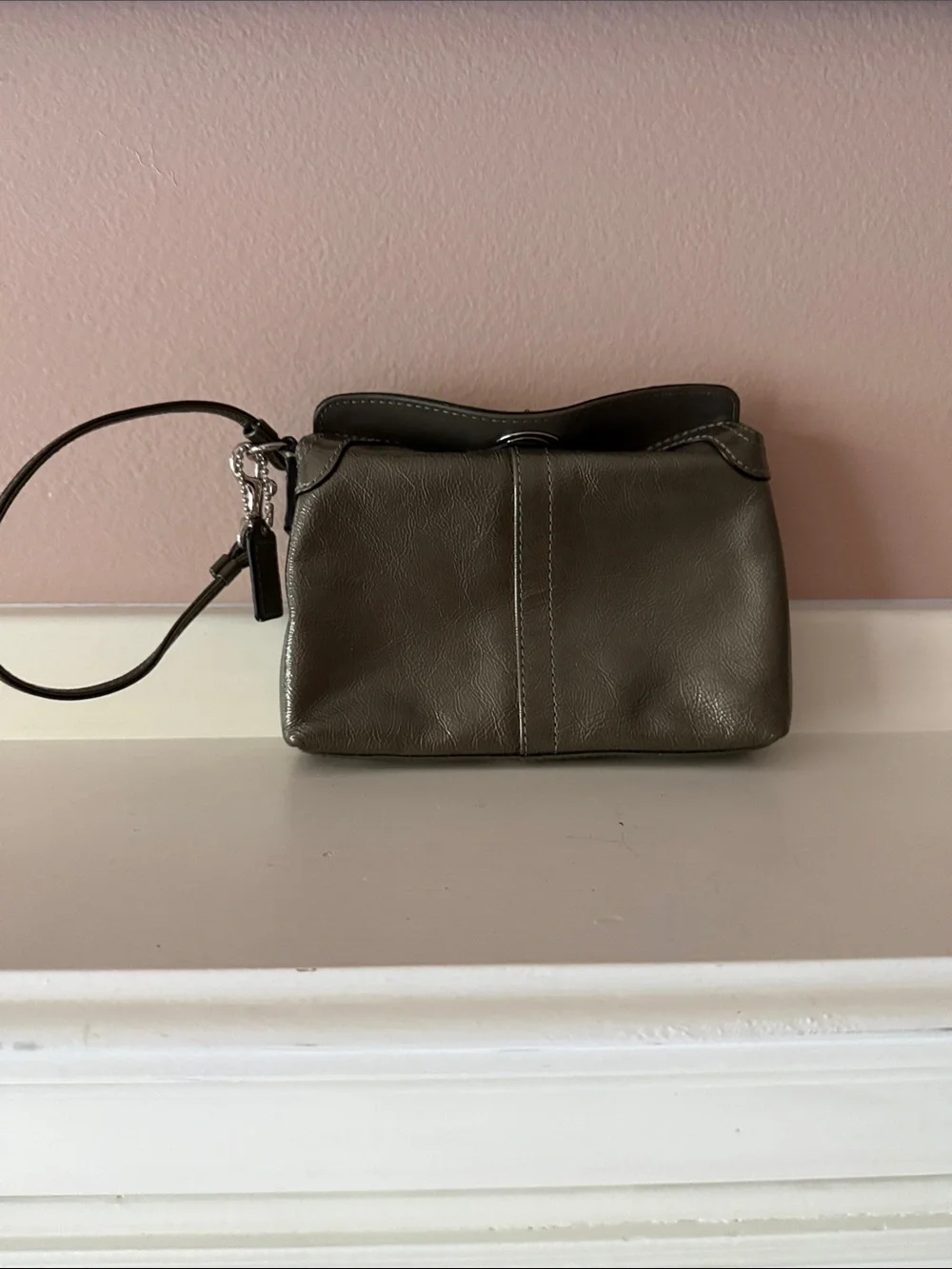 Women's Olive Green Leather Wristlet Clutch